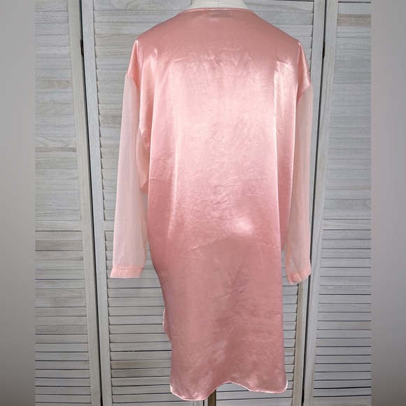 VICTORIA'S SECRET Vintage Gold Label Satin Sleep Shirt w Sheer Sleeves Pink-M/L - Picture 5 of 8